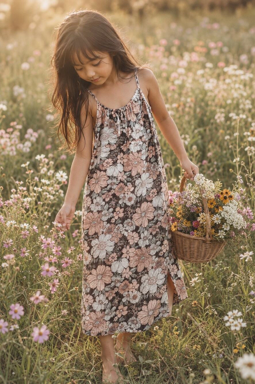 Autumn Abloom Gauzy Blooming Floral Midi Dress